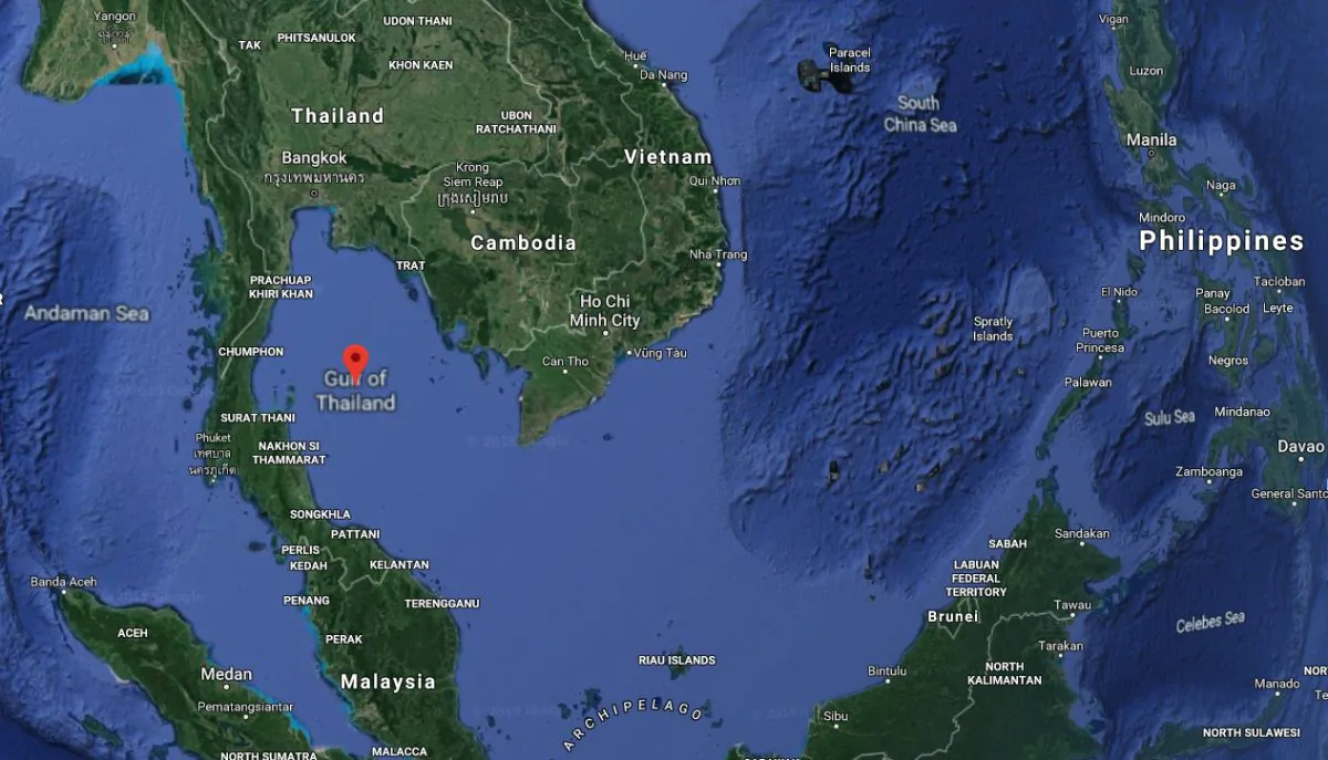 The location of the oil rig where a dog was found swimming in the sea in the Gulf of Thailand. (Screenshot/Googlemaps)