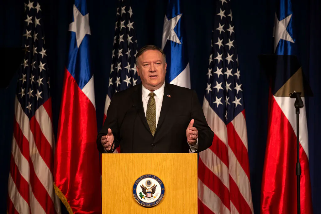US Secretary of State Mike Pompeo delivers a speech in Santiago, Chile, on April 12, 2019. (Claudio Reyes/AFP/Getty Images)