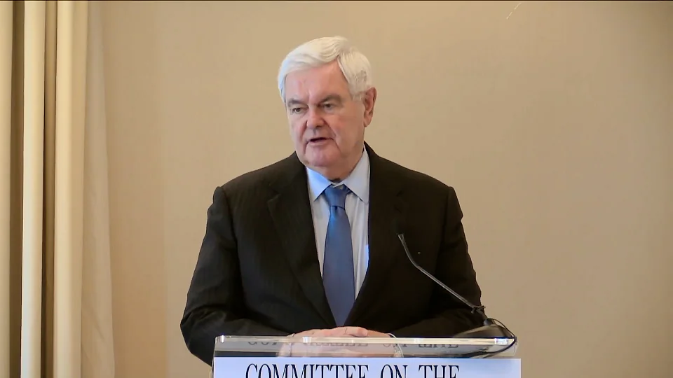 Former Speaker of the House Newt Gingrich speaks at a roundtable sponsored by the Committee on the Present Danger: China in Washington on April 9, 2019. (Screenshot/Committee on the Present Danger: China)