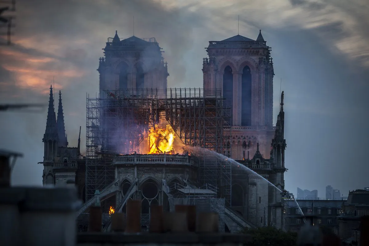 Smoke and flames rise from Notre-Dame Cathedral in Paris, France, on April 15, 2019. (Veronique de Viguerie/Getty Images)