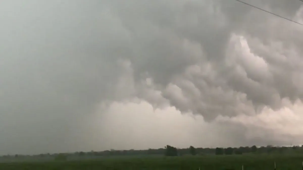 A view of clouds, part of a weather system seen from near Franklin, Texas, U.S., in this still image from social media video dated April 13, 2019. (Twitter@DOC_SANGER/via Reuters)