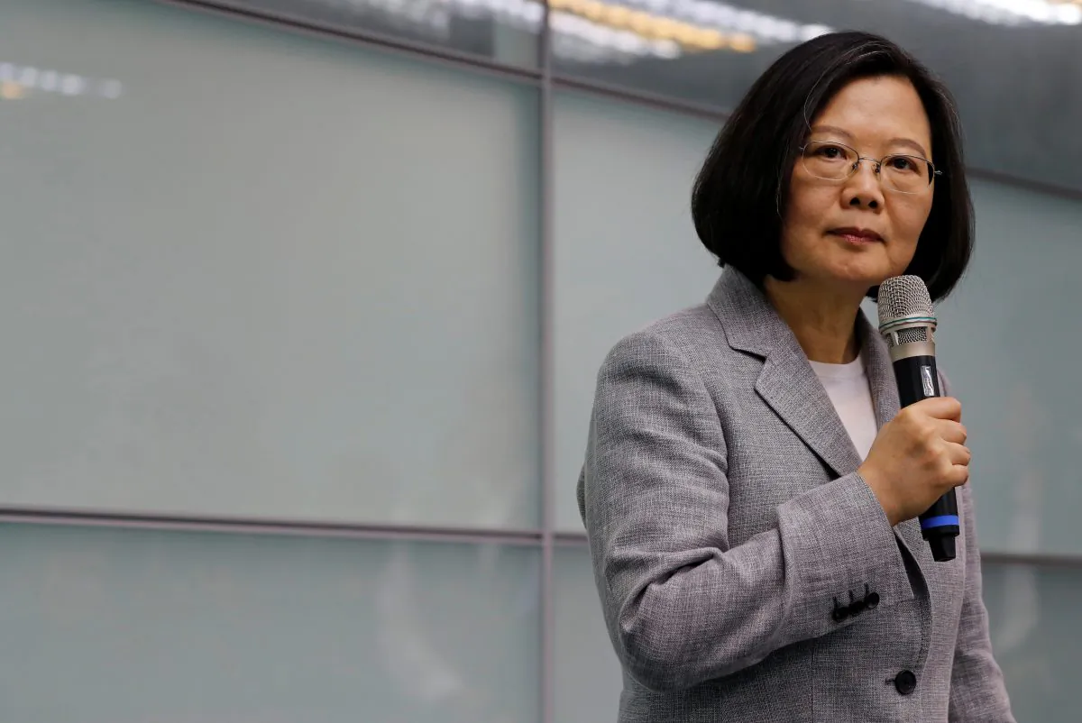 Taiwan President Tsai Ing-wen speaks before signing up for Democratic Progressive Party's 2020 presidential candidate nomination in Taipei, Taiwan on March 21, 2019. (Tyrone Siu/Reuters)