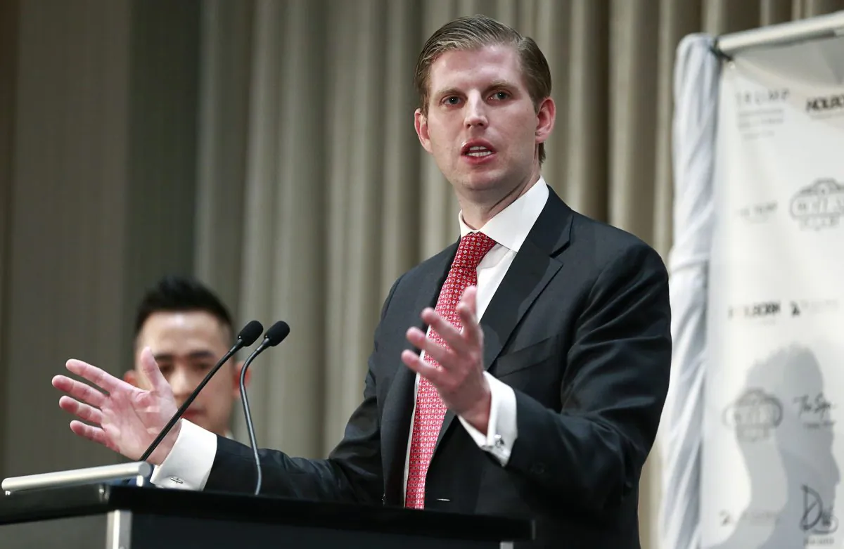 Eric Trump delivers a speech during a ceremony for the official opening of the Trump International Tower and Hotel in Vancouver, Canada, on Feb. 28, 2017. (Jeff Vinnick/Getty Images)