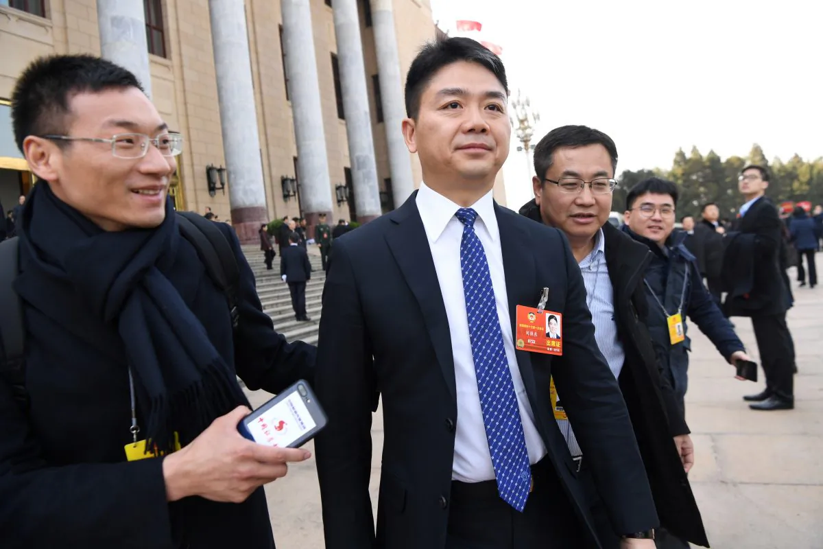 Richard Liu, founder and chief executive officer of e-commerce company JD.com, leaves the Great Hall of the People after the opening session of the National People's Congress (NPC) in Beijing on March 5, 2018. (Reuters)