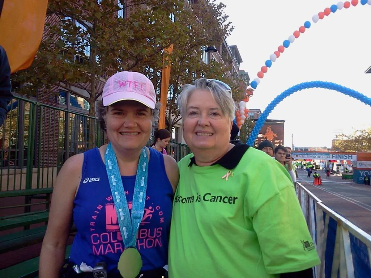 Nita Sweeney (L) after the 2012 Columbus Marathon. (Courtesy of Sue Nivam)