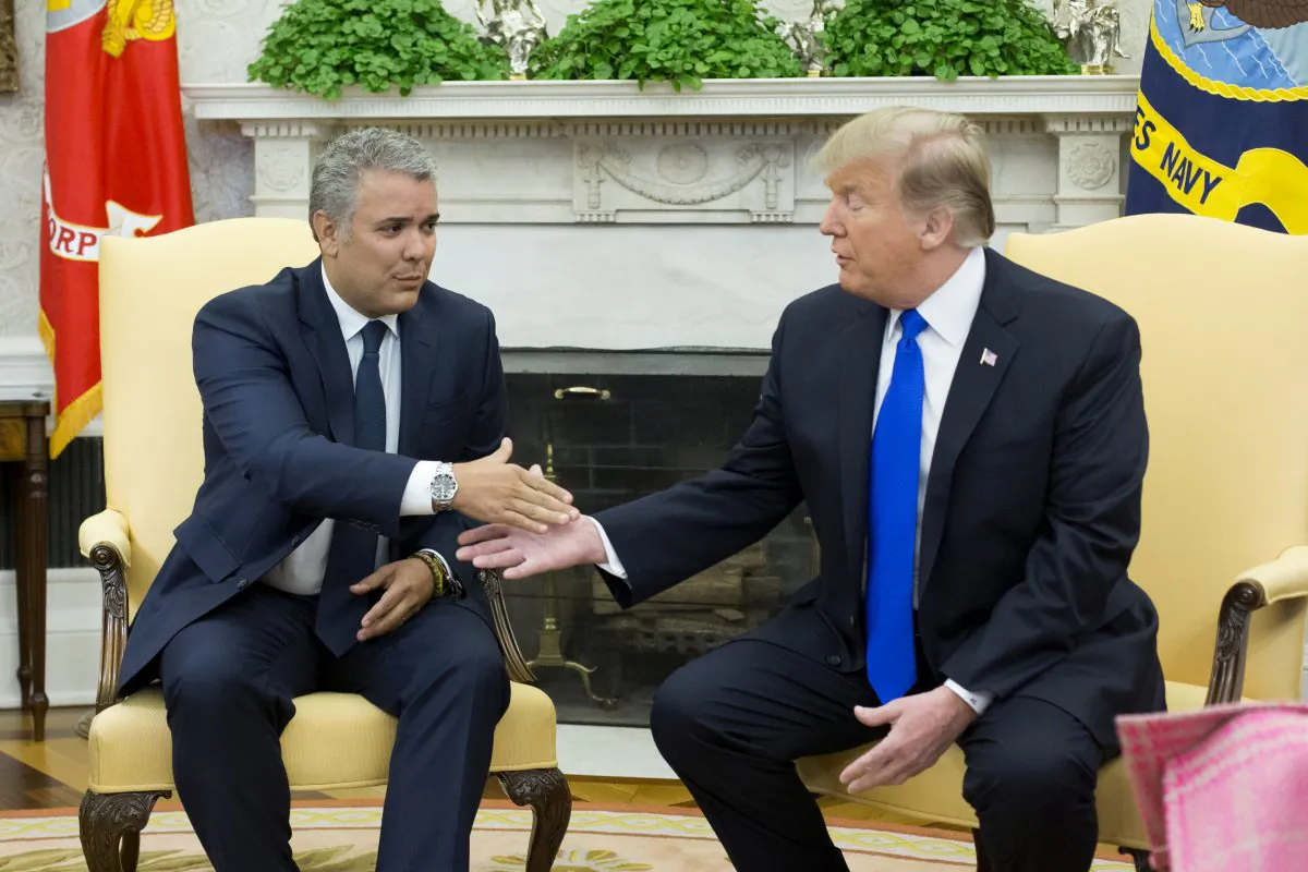 U.S. President Donald Trump meets with Colombian President Ivan Duque at the Oval Office in the White House on Feb. 13, 2019. (Michael Reynolds-Pool/Getty Images)