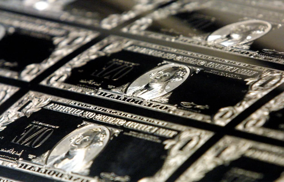 The plates used to print the new Series 2001 one dollar bill notes are stored at the Bureau of Engraving and Printing in Washington on Nov. 21, 2001. (Alex Wong/Getty Images)