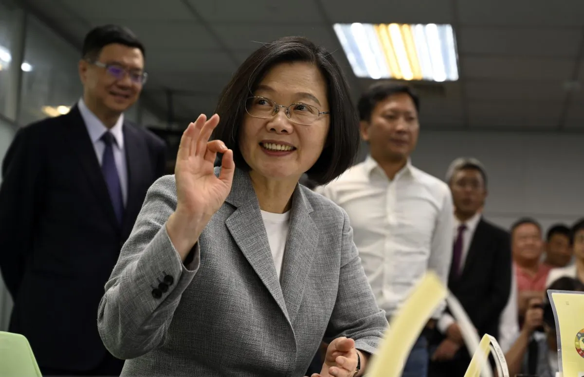 Taiwan's President Tsai Ing-wen gestures while registering as the ruling Democratic Progressive Party (DPP) 2020 presidential candidate at the party's headquarter in Taipei on March 21, 2019. Tsai is fending off China to keep Taiwan independent. (Sam Yeh/AFP/Getty Images)