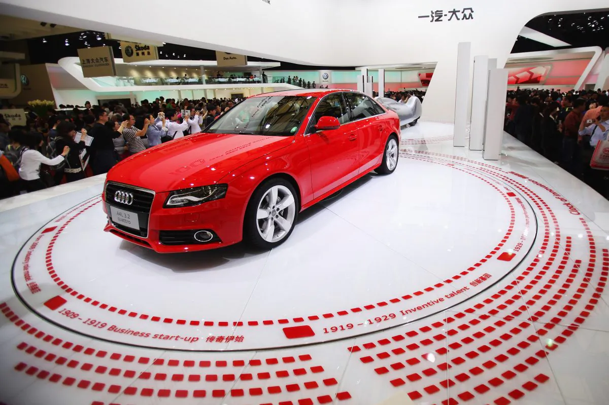 An Audi A4L 3.2 Quattro is displayed during the Auto Shanghai 2009 show at the Shanghai New International Expo Center on April 22, 2009. (Feng Li/Getty Images)