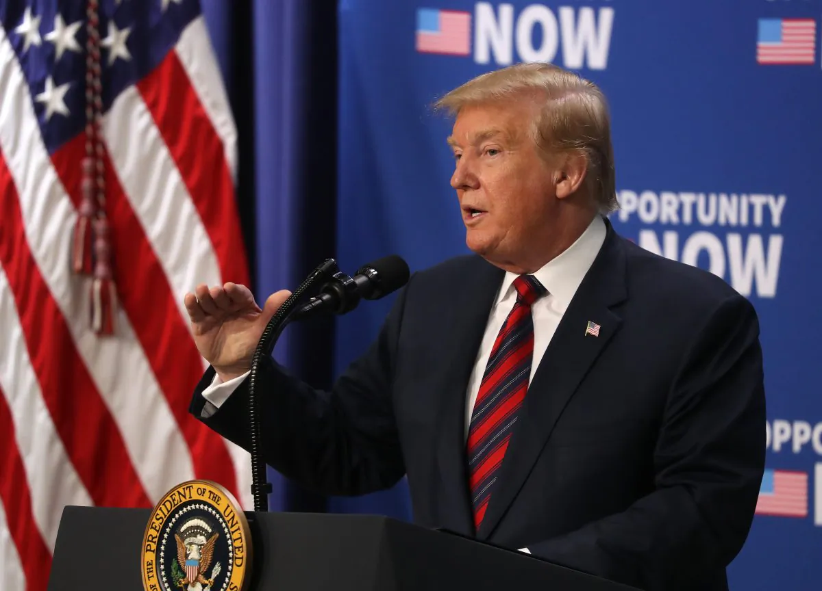 President Donald Trump speaks during an Opportunity Zone conference with state, local, tribal and community leaders, in the Eisenhower Executive Office Building in Washington, on April 17, 2019. (Mark Wilson/Getty Images)