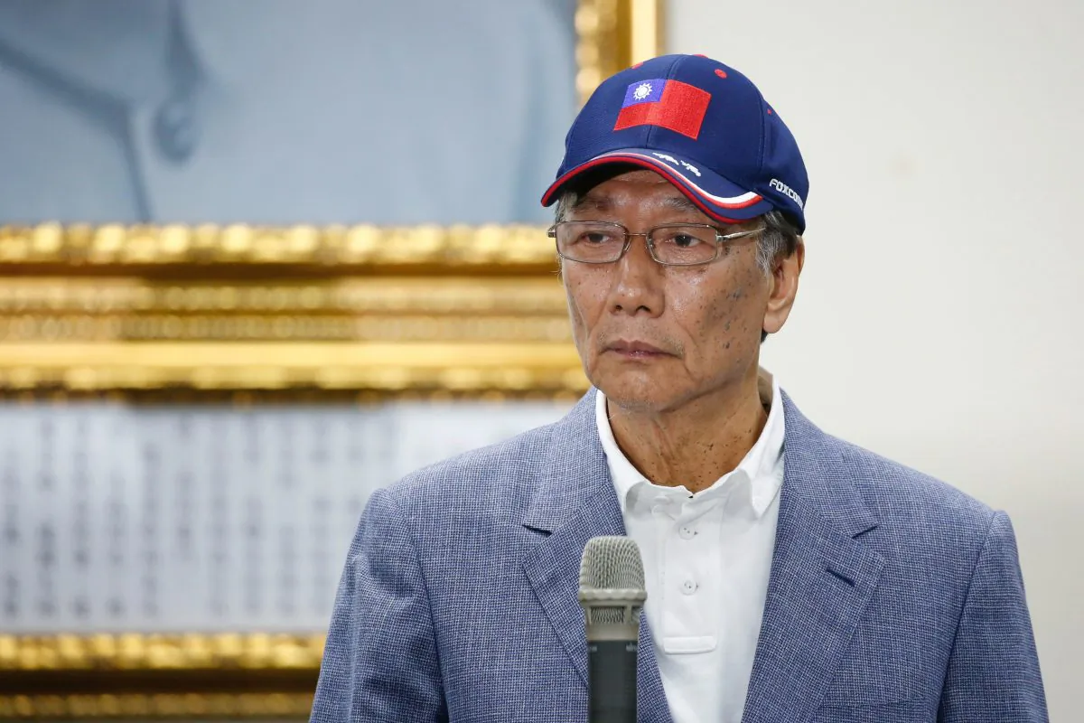 Terry Gou, founder and chairman of Foxconn, looks on during an announcement of seeking the nomination of Taiwan's opposition Kuomintang party to run for the island's presidency, in Taipei on April 17, 2019. (Tyrone Siu/Reuters)