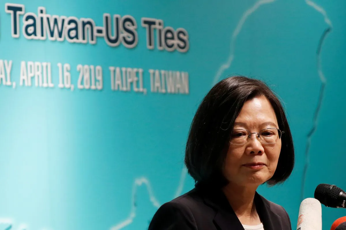 Taiwan's President Tsai Ing-wen speaks during an event that marks the 40th anniversary of the Taiwan Relations Act in Taipei on April 16, 2019. (Tyrone Siu/Reuters)
