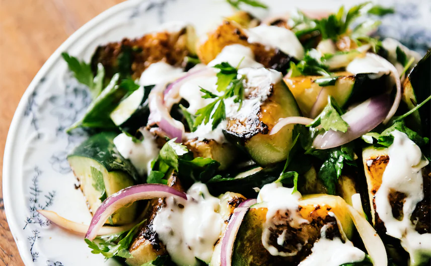 Blistered cucumbers with cumin yogurt. (EE Berger)