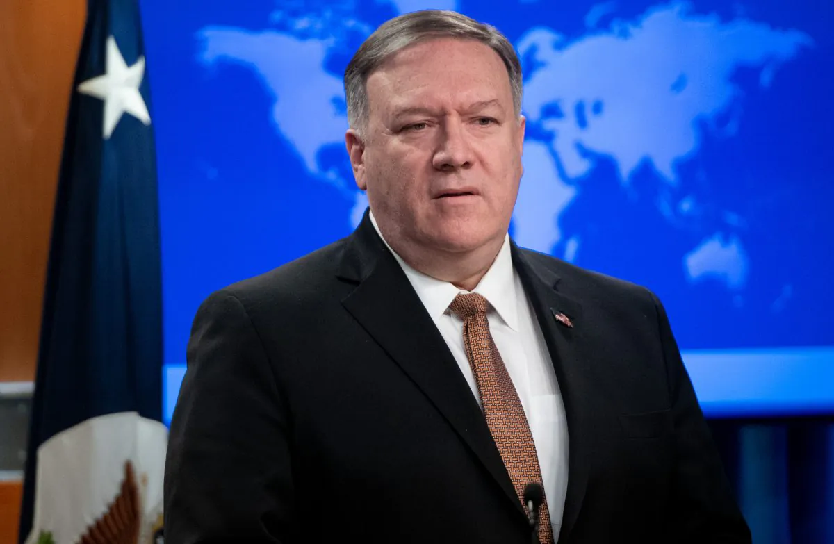 US Secretary of State Mike Pompeo announces that the US will designate Iran's Islamic Revolutionary Guard Corps (IRGC) as a Foreign Terrorist Organization (FTO) during a press conference at the State Department in Washington, DC, April 8, 2019. SAUL LOEB/AFP/Getty Images