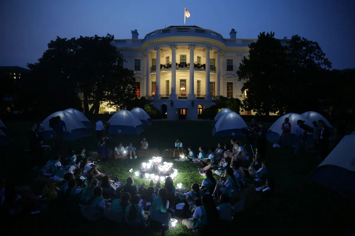 Members of the Girl Scouts participate in the first-ever White House Campout June 30, 2015 at South Lawn of the White House in Washington, DC. Alex Wong/Getty Images