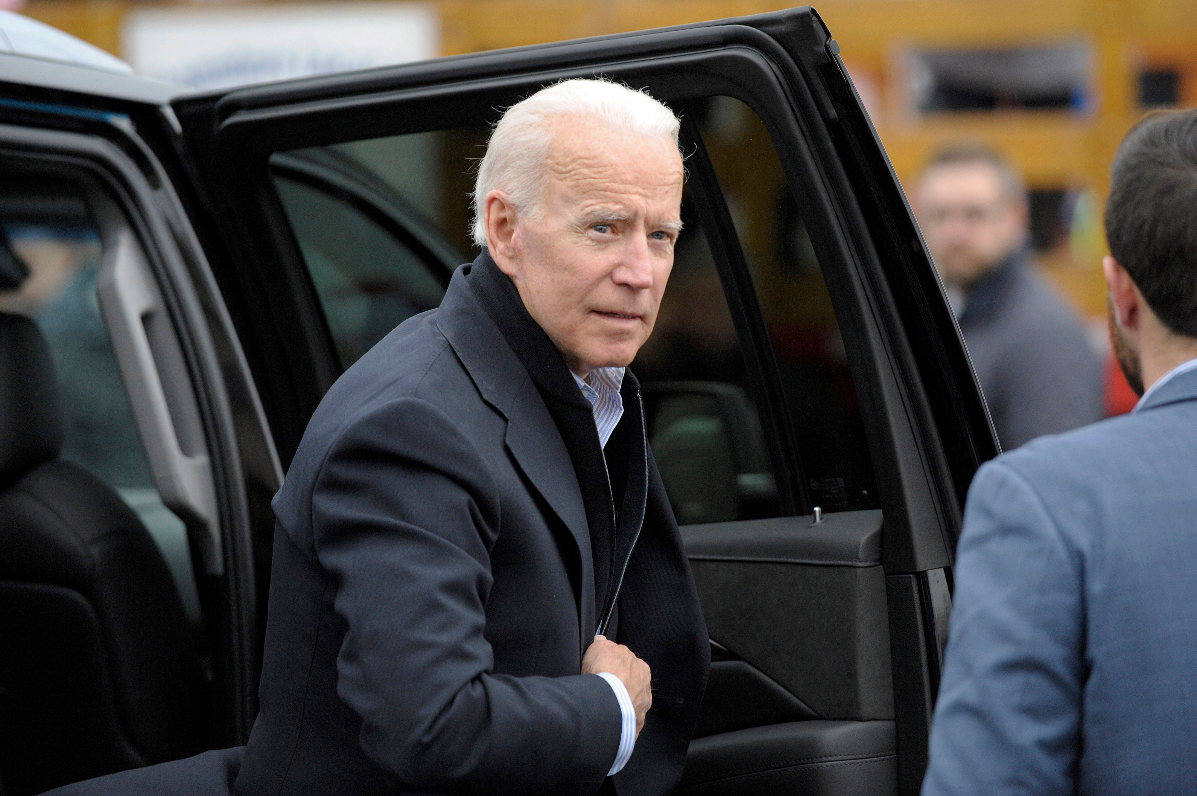 Joe Biden arrives at a rally