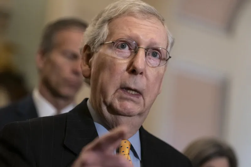 Senate Majority Leader Mitch McConnell (R-Ky.) speaks to reporters at the Capitol in Wash., on April 9, 2019. (J. Scott Applewhite/Photo via AP)