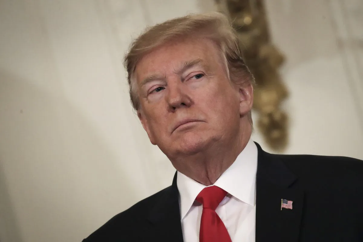 President Donald Trump looks on during an event recognizing the Wounded Warrior Project Soldier Ride in the East Room of the White House, April 18, 2019 in Wash., DC. (Drew Angerer/Getty Images)