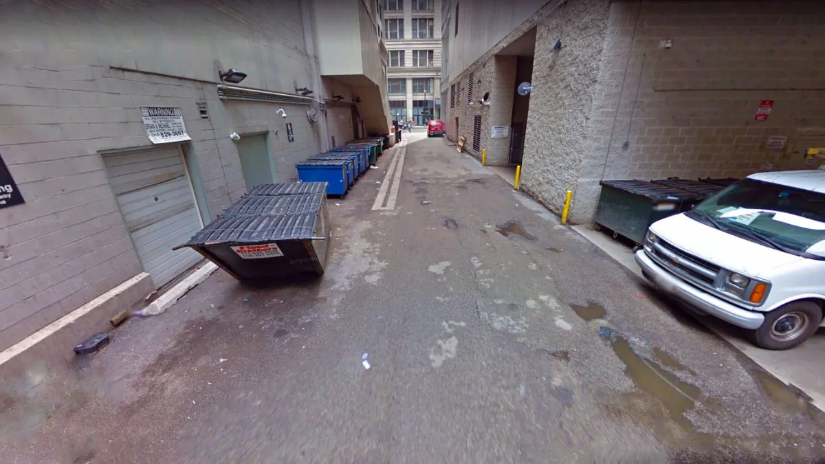 Five hearts have been found in an alley dumpster behind the 100 block of East Benton Place in Chicago, Ill., on April 19, 2019. (Screenshot/Google Maps)
