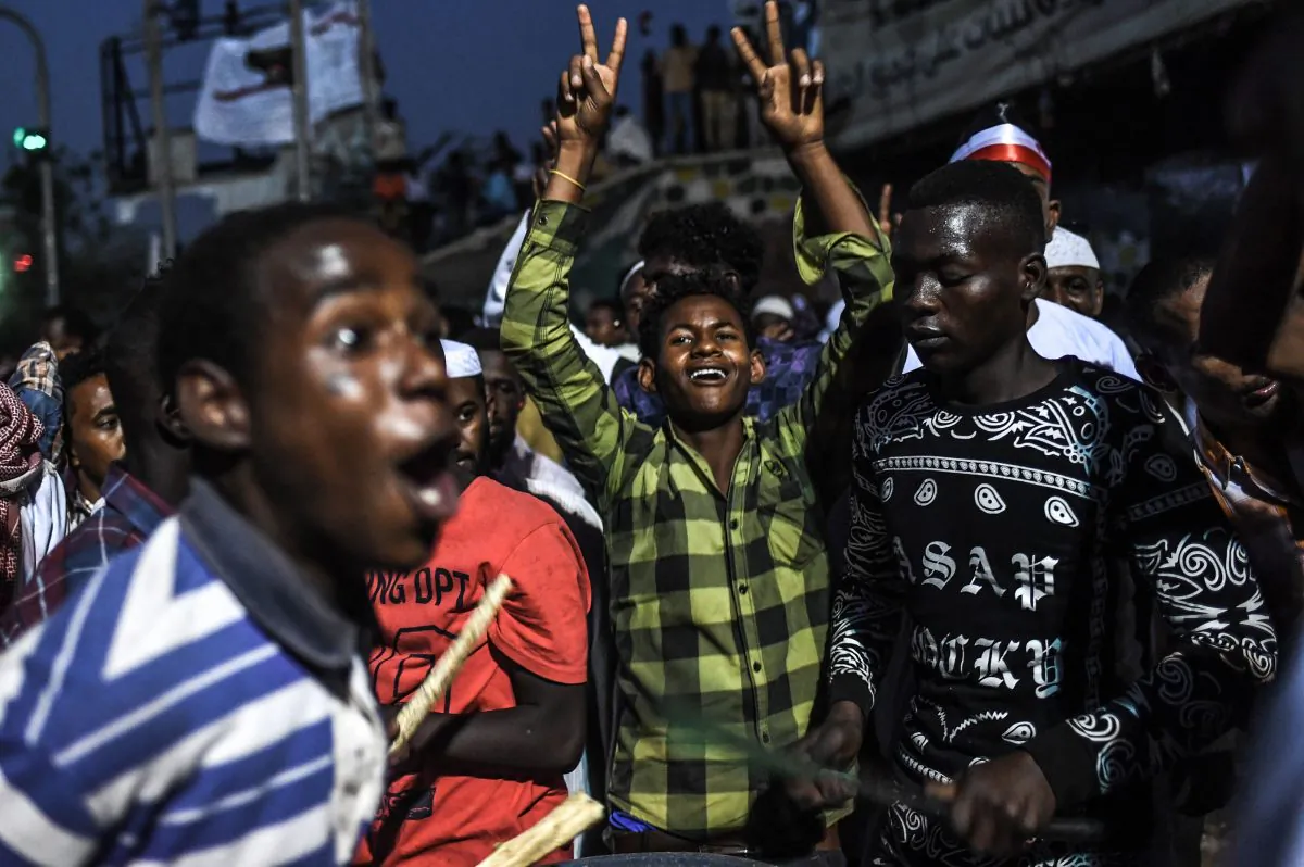 Sudanese protesters shout slogans during a protest outside the army headquarters in the capital Khartoum on April 19, 2019. (Ozan Kose/AFP/Getty Images)