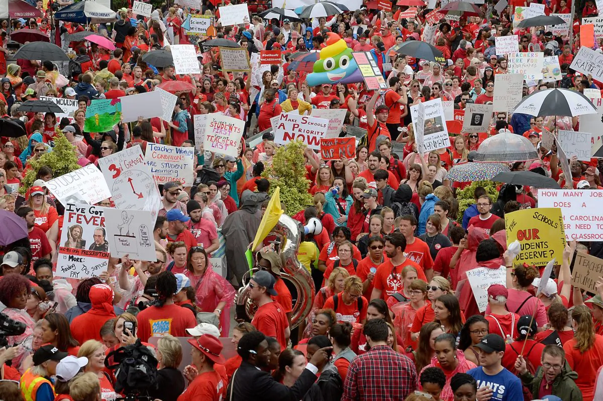 Crowds fill Bicentennial Plaza outside of the North Carolina Legislative Building during the March for Students and Rally for Respect on May 16, 2018 in Raleigh, North Carolina. (Sara Davis/Getty Images)
