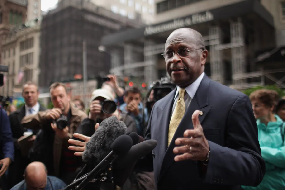 Herman Cain speaks to the media outside of Trump Towers before a scheduled appearance with real estate mogul Donald Trump on Oct. 3, 2011 in New York City. (Spencer Platt/Getty Images)