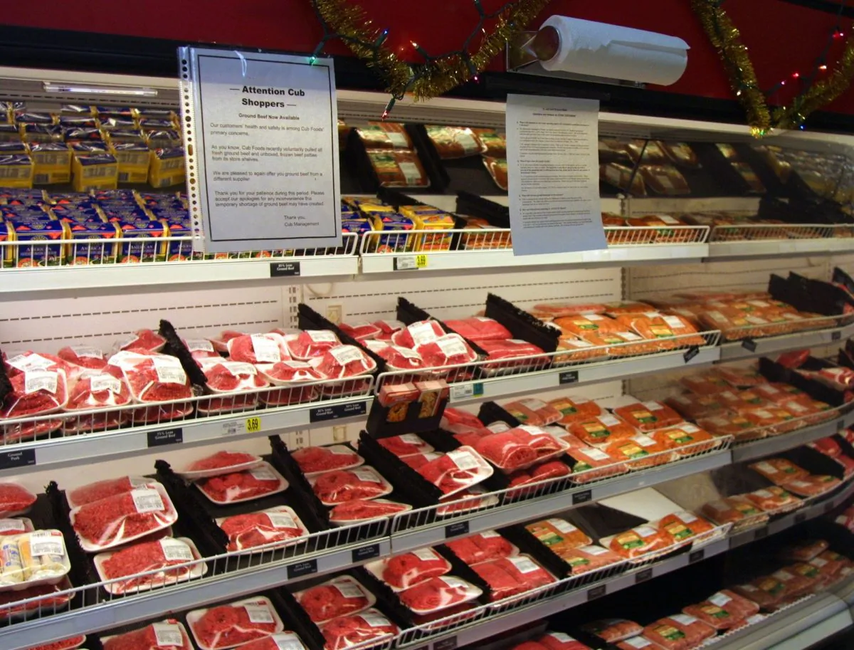 A file photo of ground beef products at a supermarket. (Tim Boyle/Newsmakers/Getty Images)