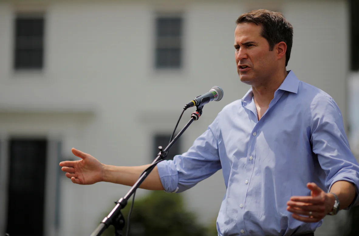 Rep. Seth Moulton (D-Mass.) speaks at a Merrimack County Democrats Summer Social at the Swett home in Bow, N.H., on July 28, 2018. (REUTERS/Brian Snyder/File Photo)