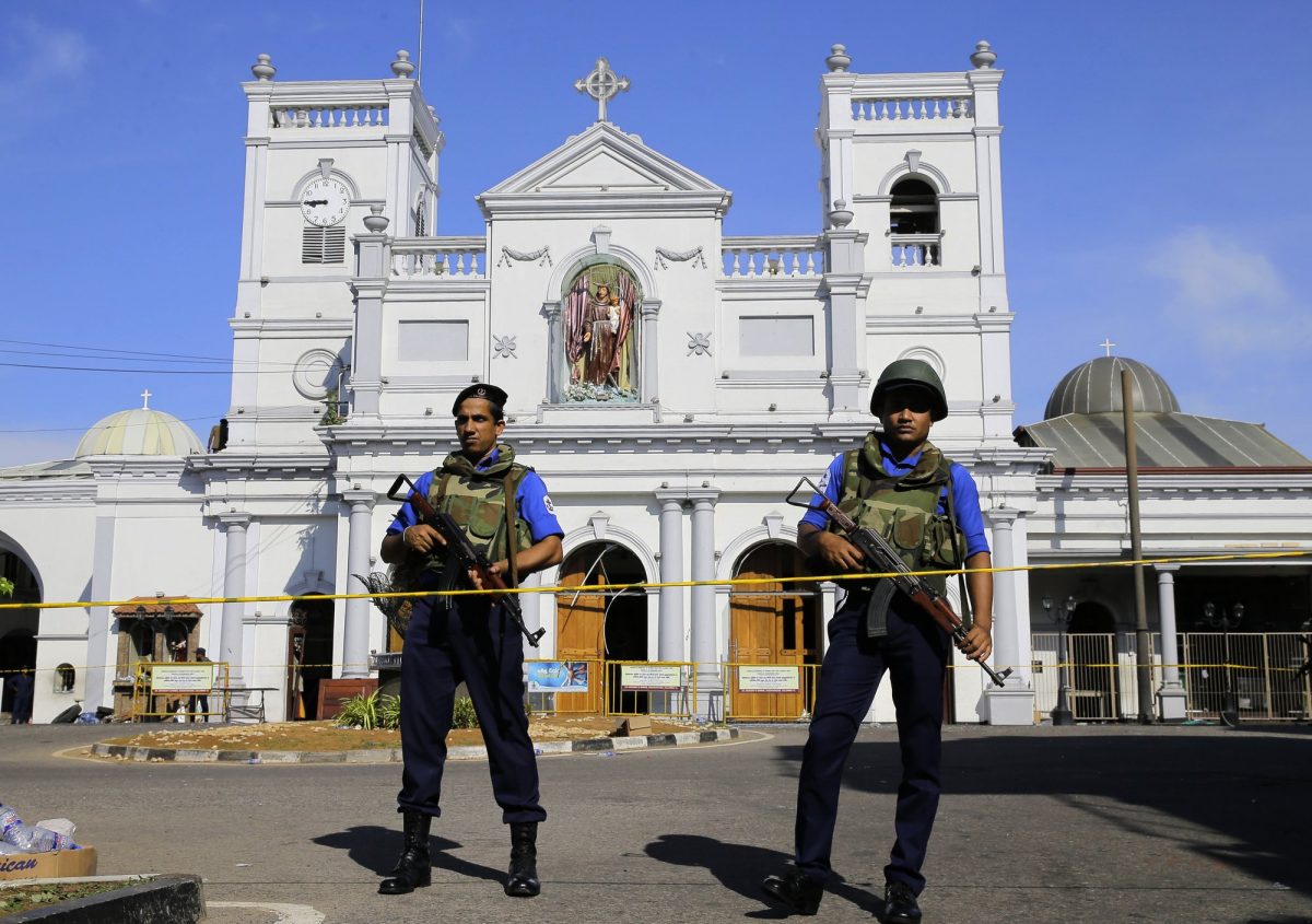 Sri Lankan Navy soldiers stand guard