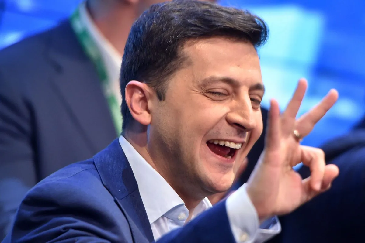 Ukrainian president-elect reacts Volodymyr Zelensky after the announcement of exit poll results in Kiev on April 21, 2019. (Sergei Gapon/AFP/Getty Images)