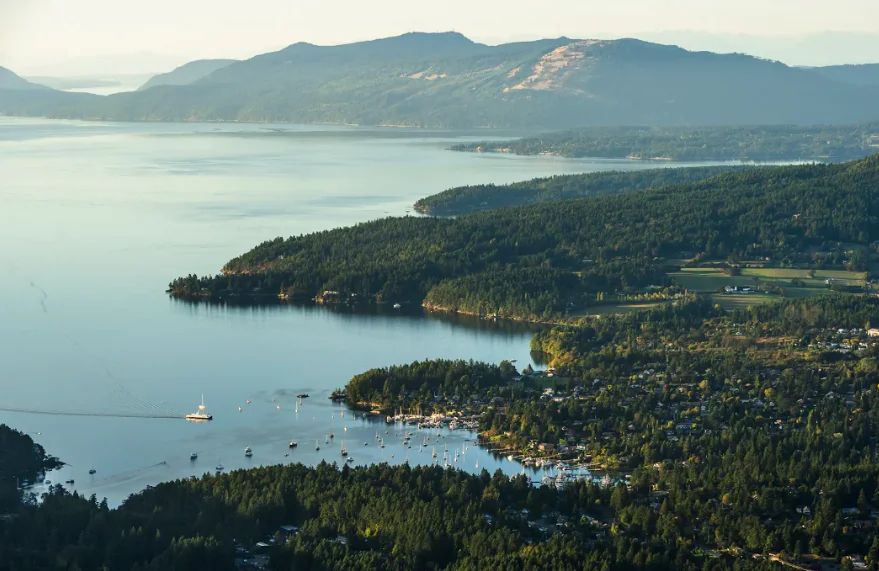 An aerial view of Salt Spring Island. (Destination BC/Reuben Krabbe)