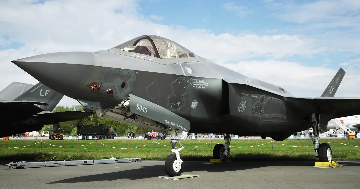 A Lockheed-Martin F-35 Lightning stealth fighter plane stands at the ILA Berlin Air Show on April 25, 2018 in Schoenefeld, Germany. (Sean Gallup/Getty Images)