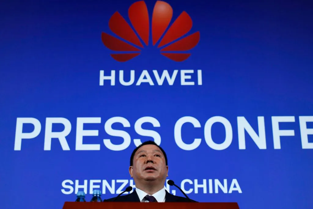 Huawei's Chief Legal Officer Song Liuping speaks during a press conference in Shenzhen, China's Guangdong province on March 7, 2019. - Chinese telecom giant Huawei said on March 7 it was suing the United States for barring government agencies from buying the telecom company's equipment and services. (WANG ZHAO/AFP/Getty Images)