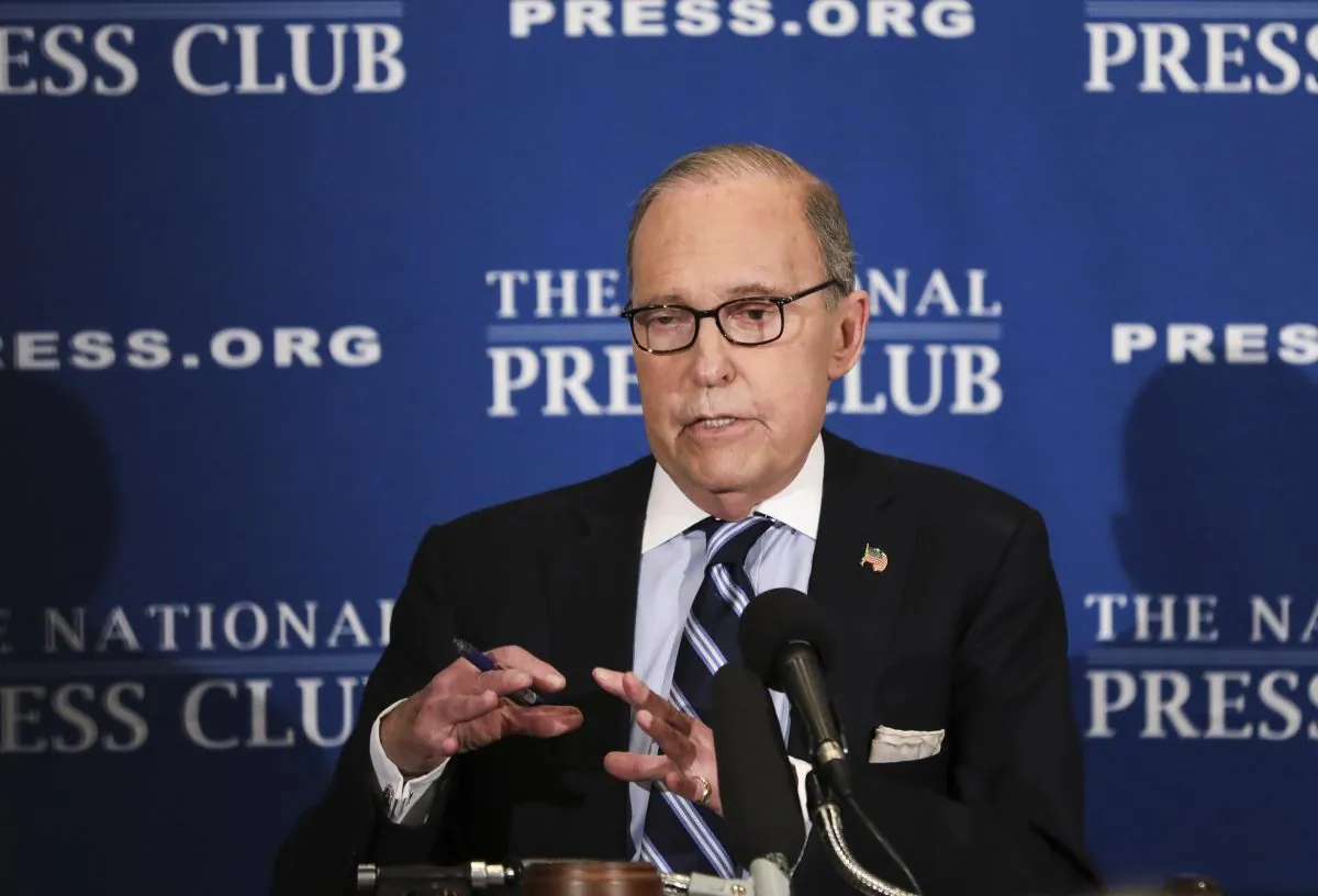 Director of the National Economic Council Larry Kudlow speaks at the National Press Club in Washington on April 23, 2019. (Samira Bouaou/The Epoch Times)