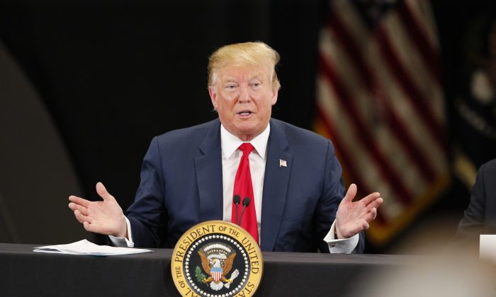 President Donald Trump speaks at a roundtable on the economy and tax reform at Nuss Trucking and Equipment in Burnsville, Minnesota, on April 15, 2019. (Adam Bettcher/Getty Images)