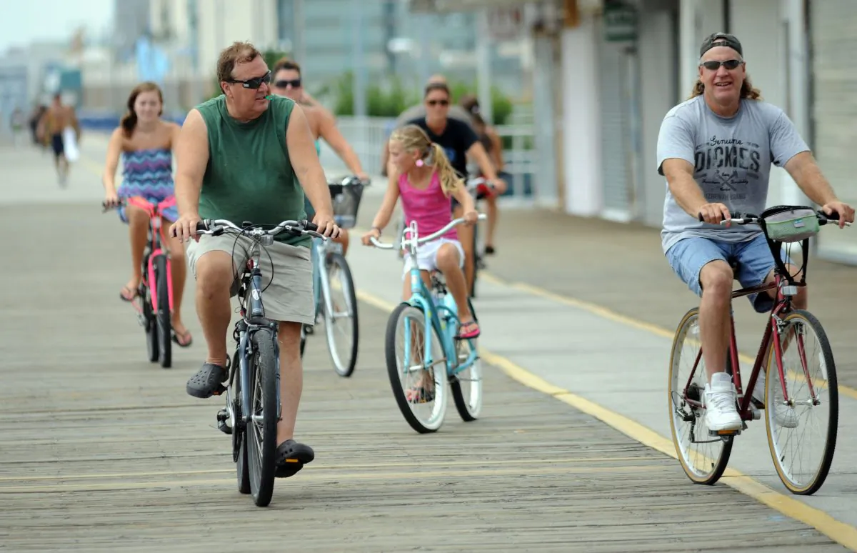 Cyclists on the boardwalk in Wildwood, N.J., on August 26, 2011. (William Thomas Cain/Getty Images)