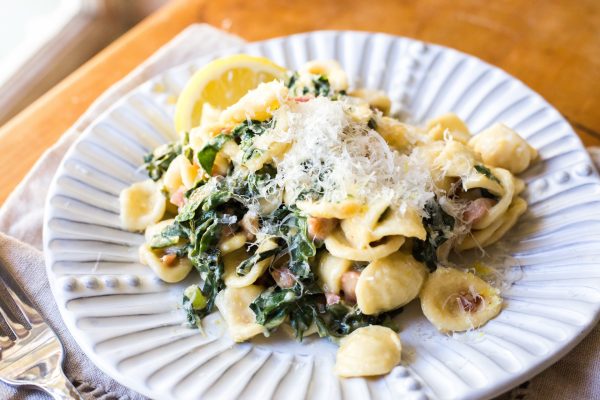 creamy lemon pasta on plate with parmesan 1
