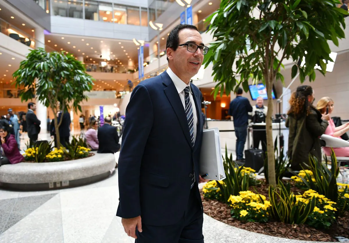 Treasury Secretary Steven Mnuchin is seen during the IMF World Bank Spring Meetings at International Monetary Fund Headquarters in Washington on April 11, 2019. (MANDEL NGAN/AFP/Getty Images)