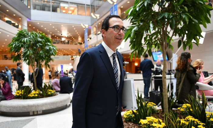 Treasury Secretary Steven Mnuchin is seen during the IMF World Bank Spring Meetings at International Monetary Fund Headquarters in Washington on April 11, 2019. (MANDEL NGAN/AFP/Getty Images)