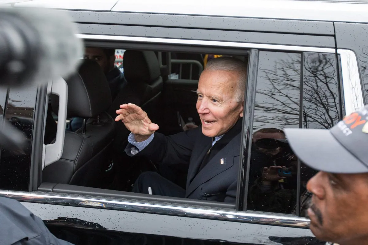 Former Vice President Joe Biden leaves after speaking at a rally by striking union workers in Dorchester, Mass., on April 18, 2019. (Scott Eisen/Getty Images)