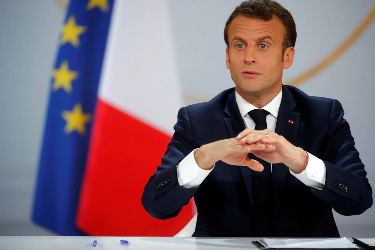 French President Emmanuel Macron during a news conference to unveil his policy response to the yellow vests protest, at the Elysee Palace in Paris on April 25, 2019. (Philippe Wojazer/Reuters)