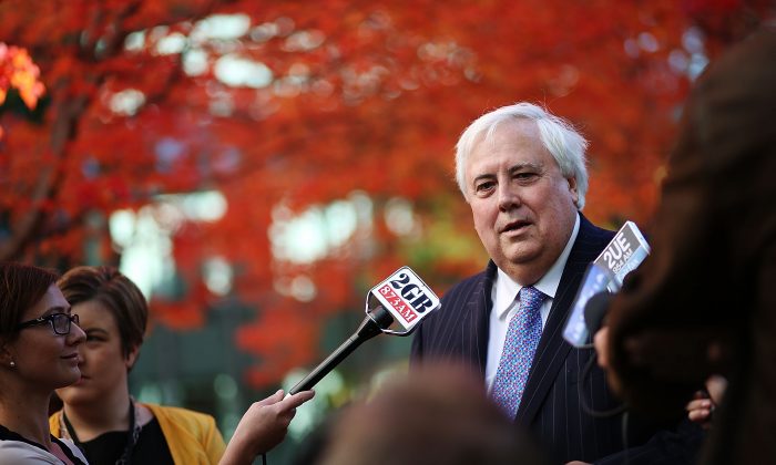 Clive Palmer speaks to the media on May 14, 2014 in Canberra, Australia. (Stefan Postles/Getty Images)