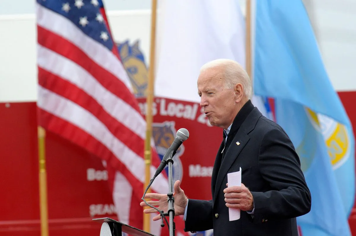 Former Vice President Joe Biden speaks at a rally organized by UFCW Union members at the Stop and Shop in Dorchester, Massachusetts on April 18, 2019. (Joseph Prezioso/AFP/Getty Images)