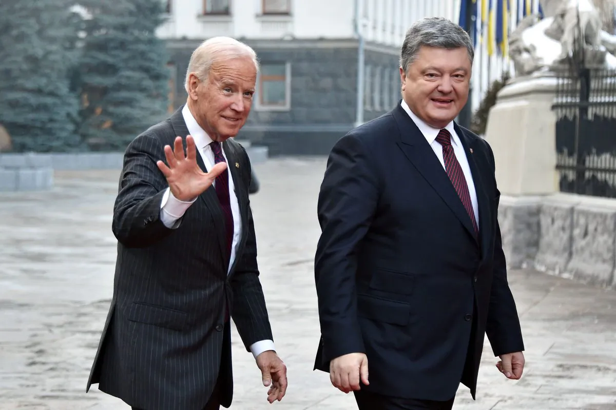 Then Vice President Joe Biden arrives for a meeting with Then Ukrainian President Petro Poroshenko in Kyiv on Jan. 16, 2017. (Genya Savilov/AFP/Getty Images)
