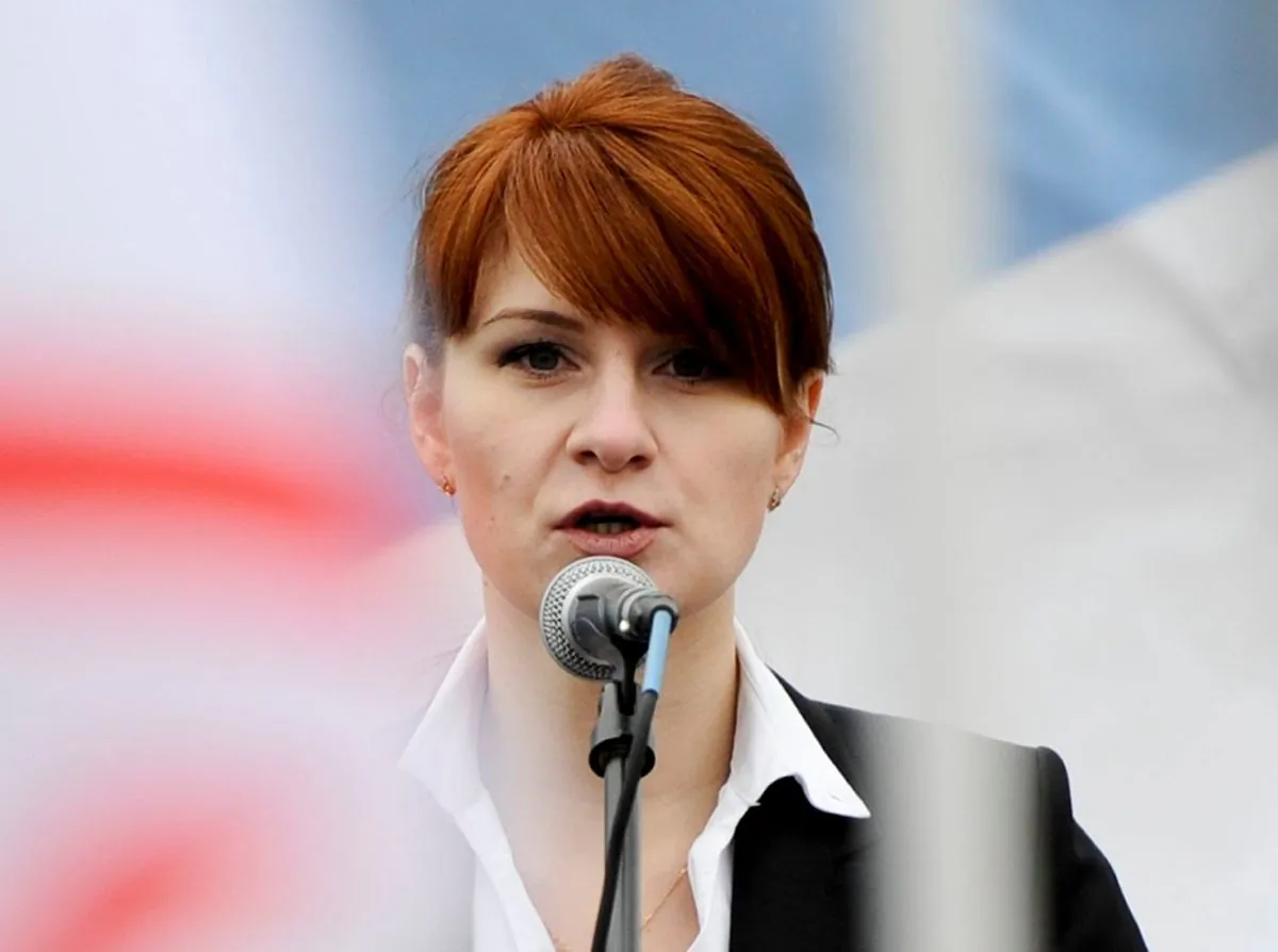 Maria Butina, leader of a pro-gun organization in Russia, speaks to a crowd during a rally in support of legalizing the possession of handguns in Moscow, Russia on April 21, 2013. (AP Photo)
