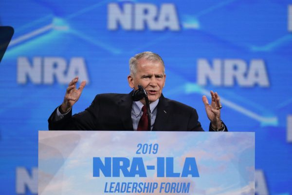 National Rifle Association President Col. Oliver North speaks at the National Rifle Association Institute