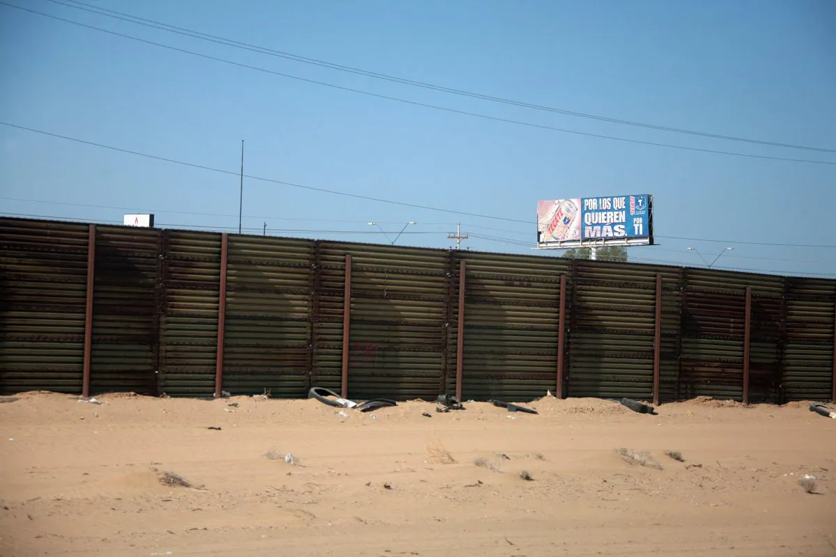 Corrugated steel border fence in the Yuma Border Sector in San Luis, Ariz., on April 9, 2007. (Jim Watson/AFP/Getty Images)