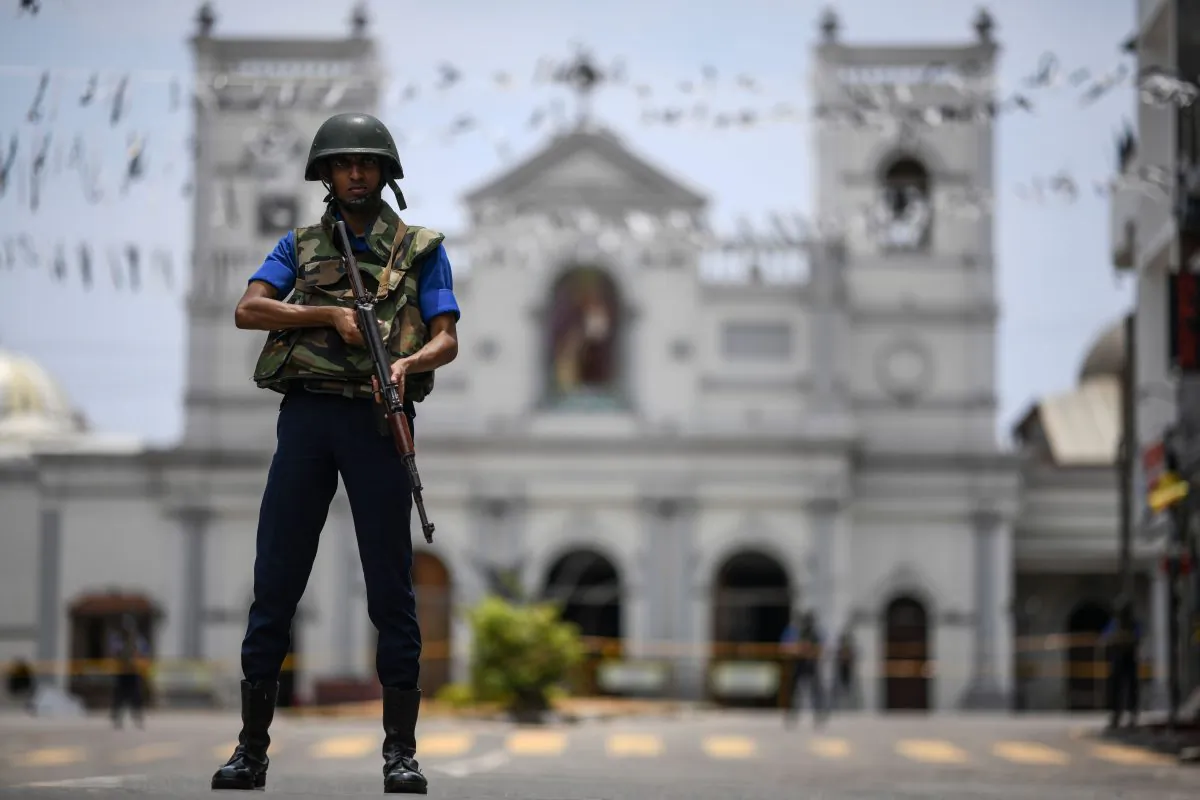 A soldier stands guard outside St. Anthony's Shrine in Colombo on April 25, 2019, following a series of bomb blasts targeting churches and luxury hotels on the Easter Sunday in Sri Lanka. JEWEL SAMAD/AFP/Getty Images