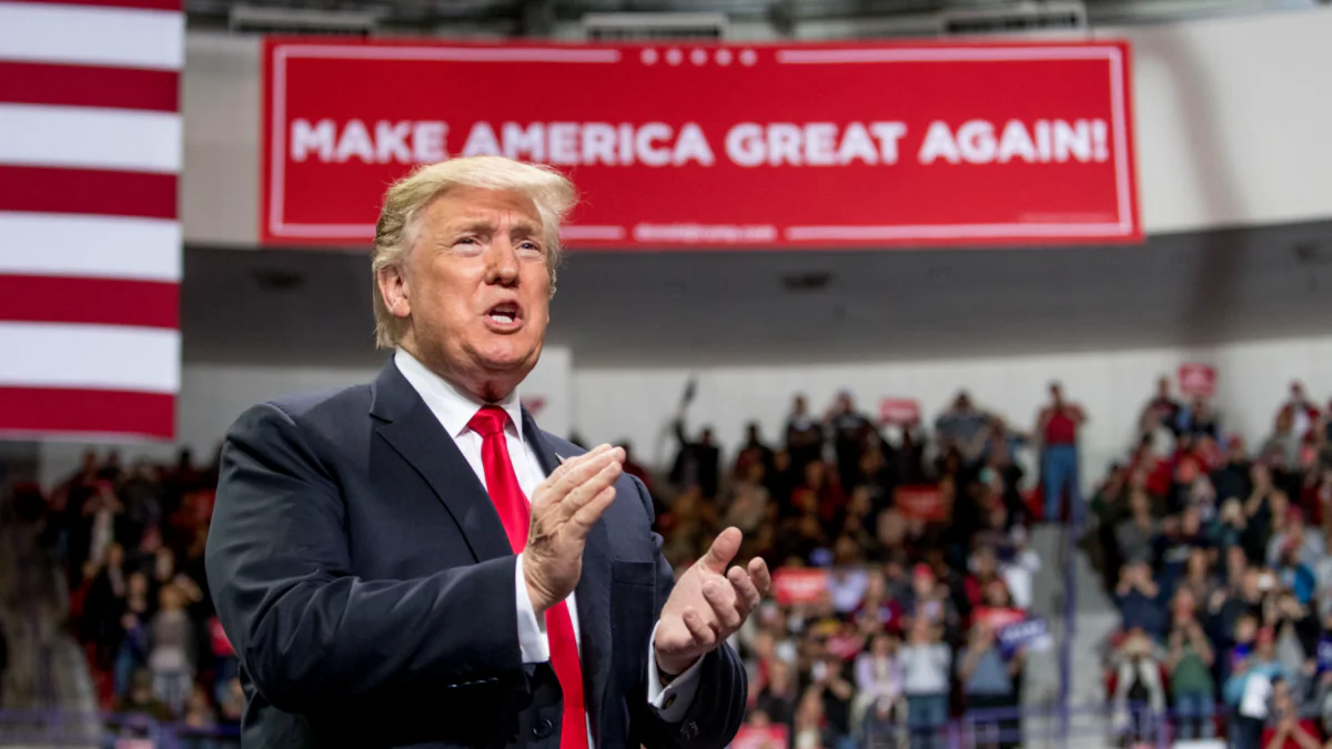 President Donald Trump arrives at a rally at Resch Center Complex in Green Bay, Wis., on April 27, 2019. (AP Photo/Andrew Harnik)