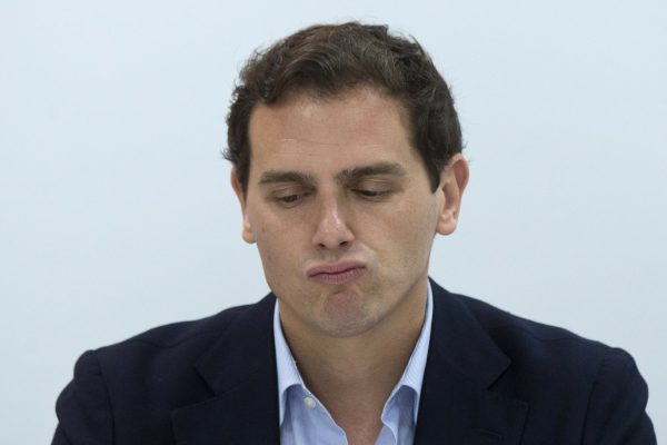 Albert Rivera, head of the center-right Ciudadanos party pauses during a party meeting